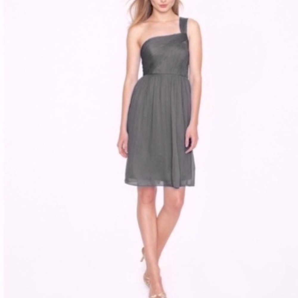 J. CREW | Kylie Silk Chiffon One Shoulder Cocktail Bridal Grey Dress size 6